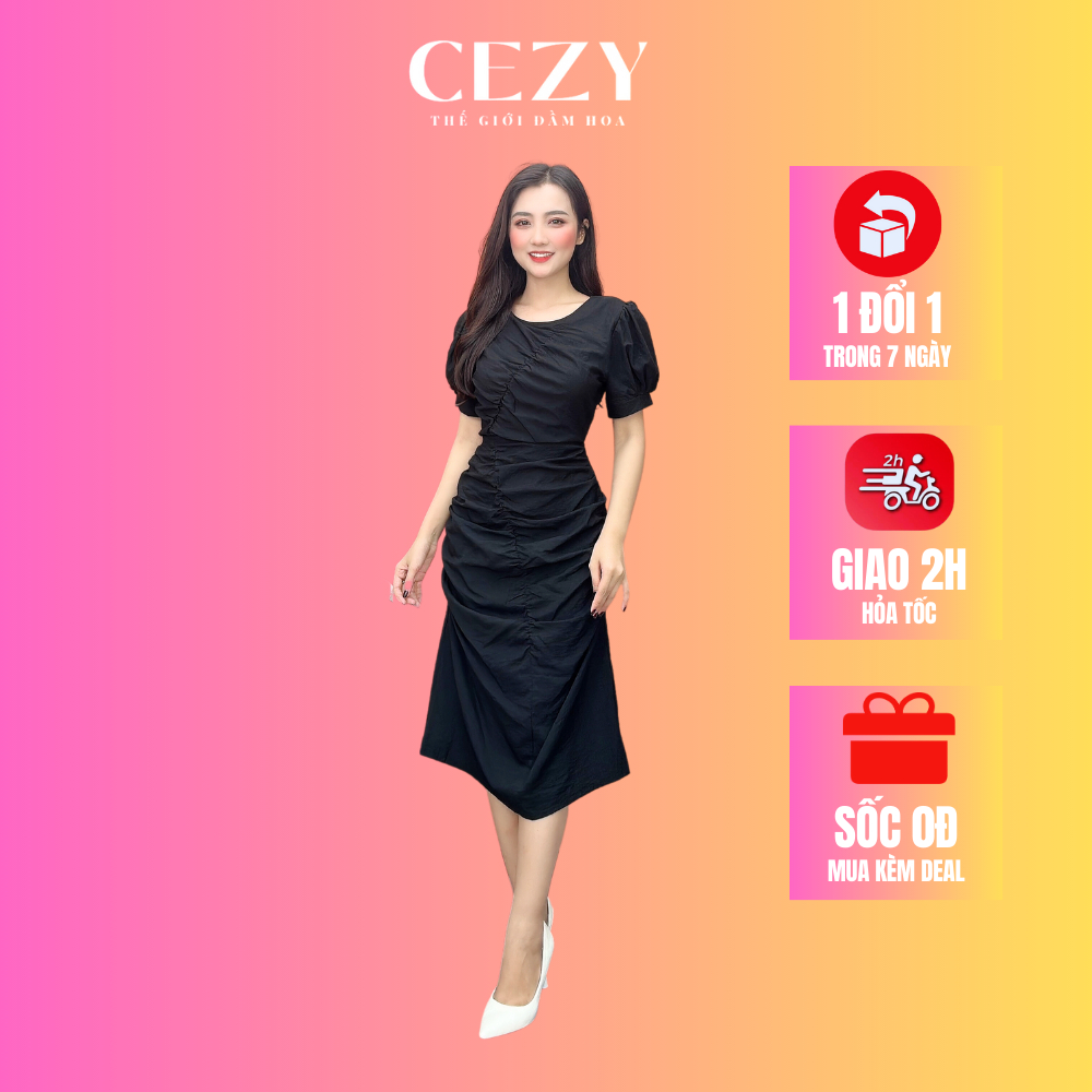 Đầm body trơn nhún dự tiệc có size bigsize CEZY D43