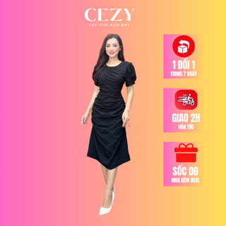 Đầm body trơn nhún dự tiệc có size bigsize CEZY D43