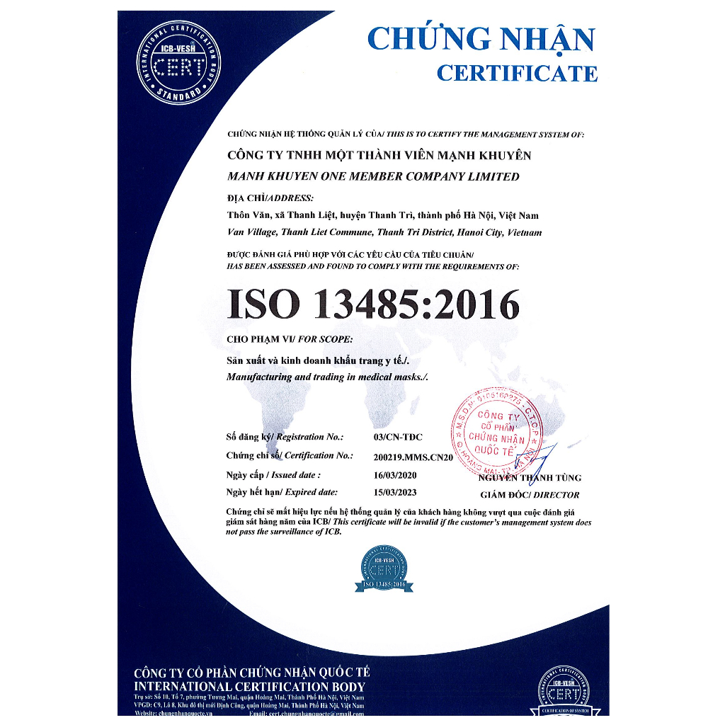 Khẩu trang KF94, Khẩu trang Mạnh Khuyên không thấm nước, kháng khuẩn không gây dị ứng da