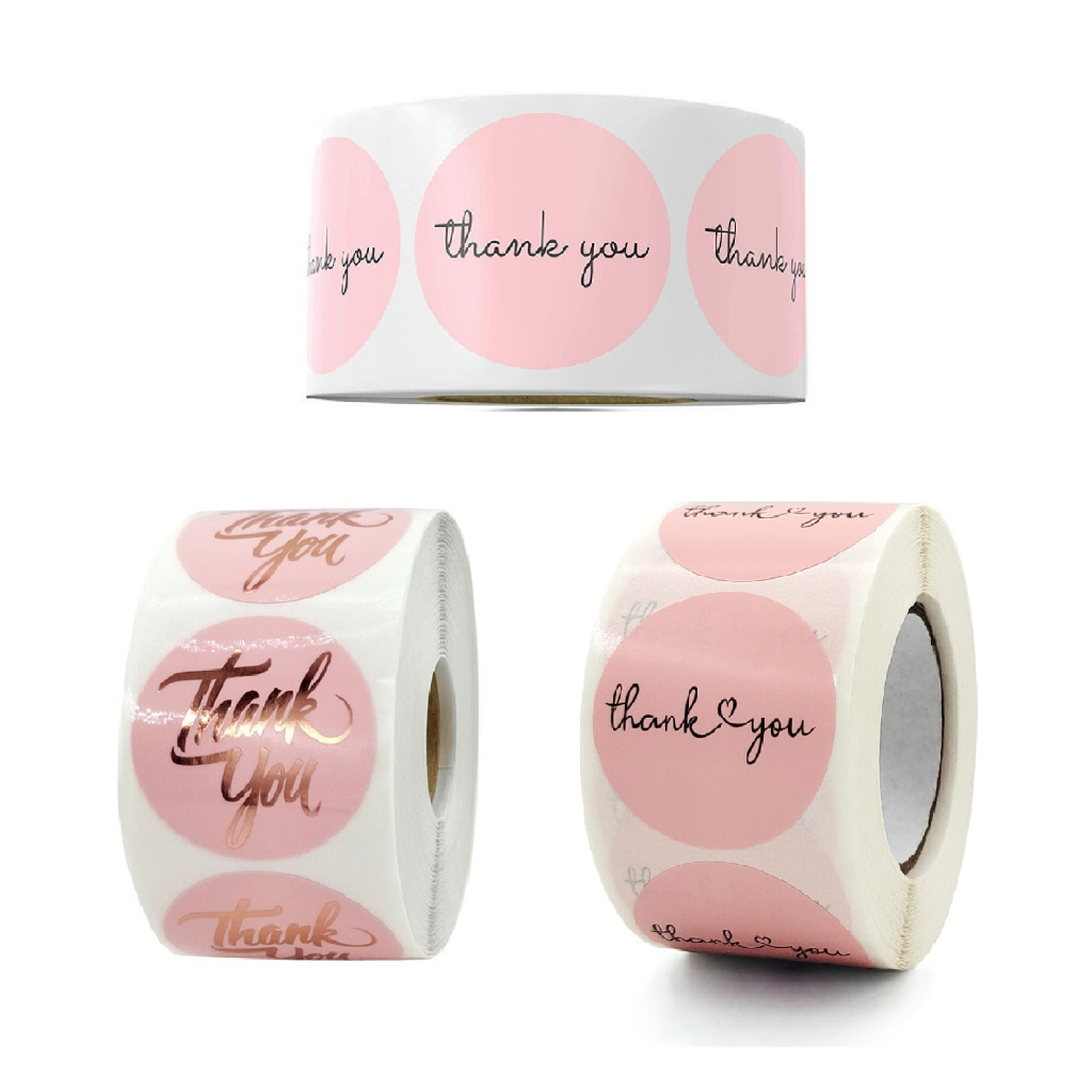 Cuộn 500 nhãn dán cảm ơn, sticker thank you, tem tròn thank you - tone trắng đơn giản, sang trọng