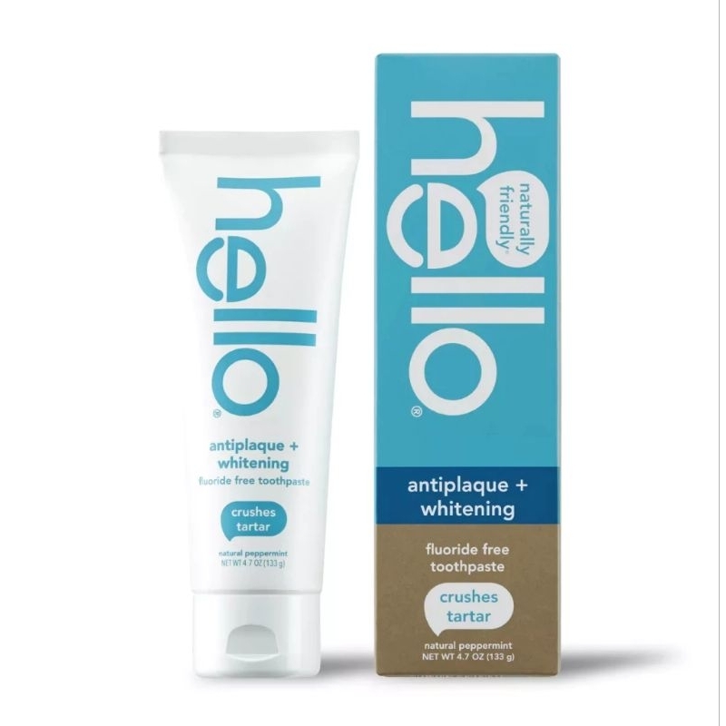 Kem đánh răng chống mảng bám và làm trắng - Hello Antiplaque and Whitening Fluoride-Free Toothpaste .