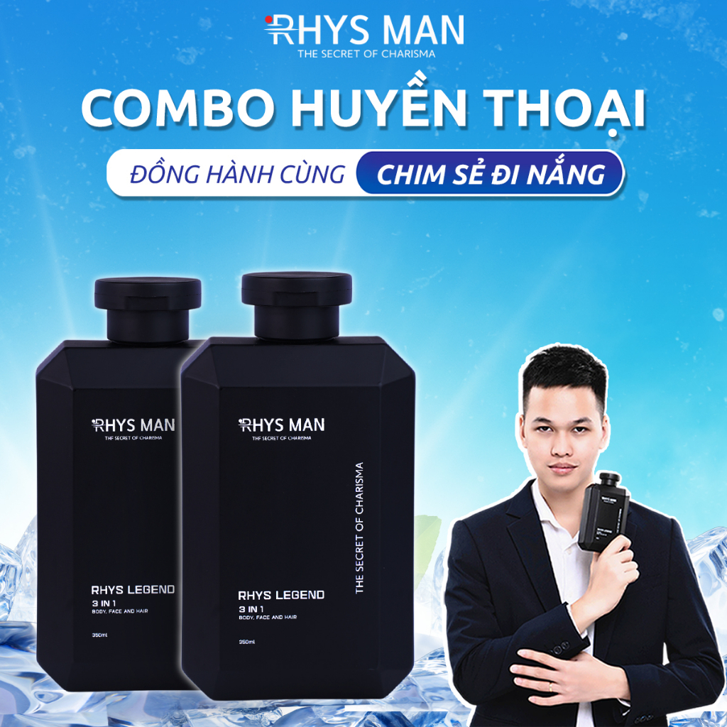 Bộ Quà Tặng Nam - 2 Sữa tắm gội nam RHYS MAN 3 in 1 Rhys Legend hương nước hoa 350ml/chai