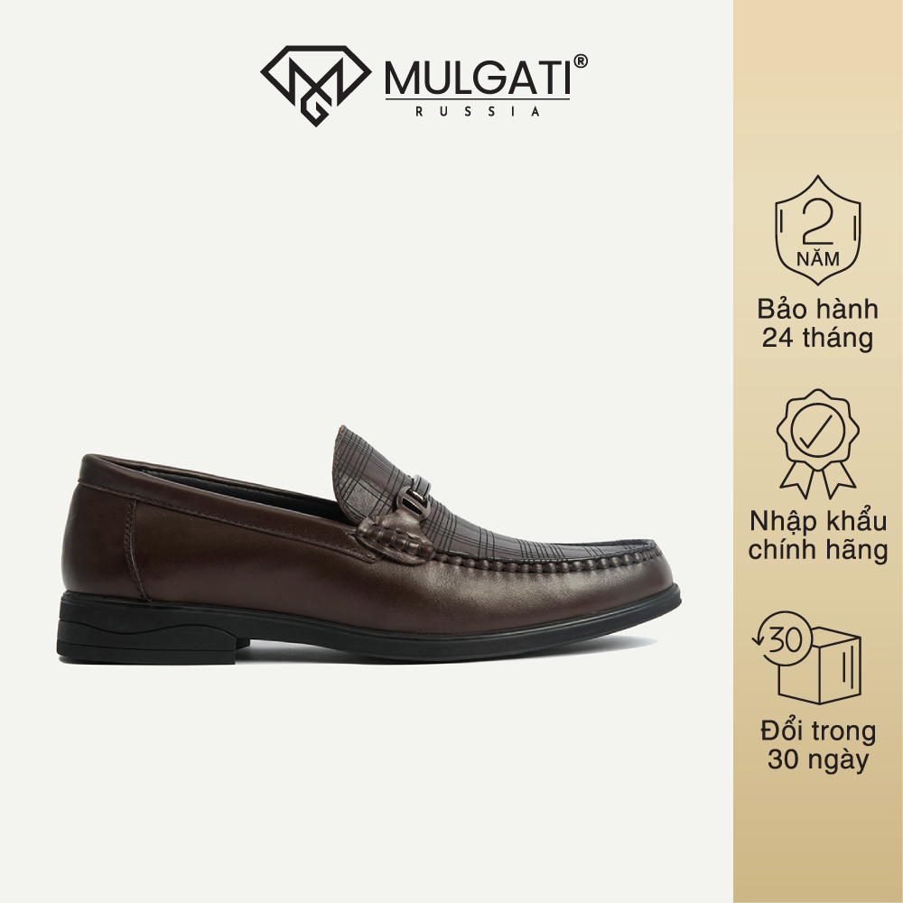 Giày lười nam MULGATI Horsebit Loafer da bò cao cấp vân caro đai kim loại - A258C-A2