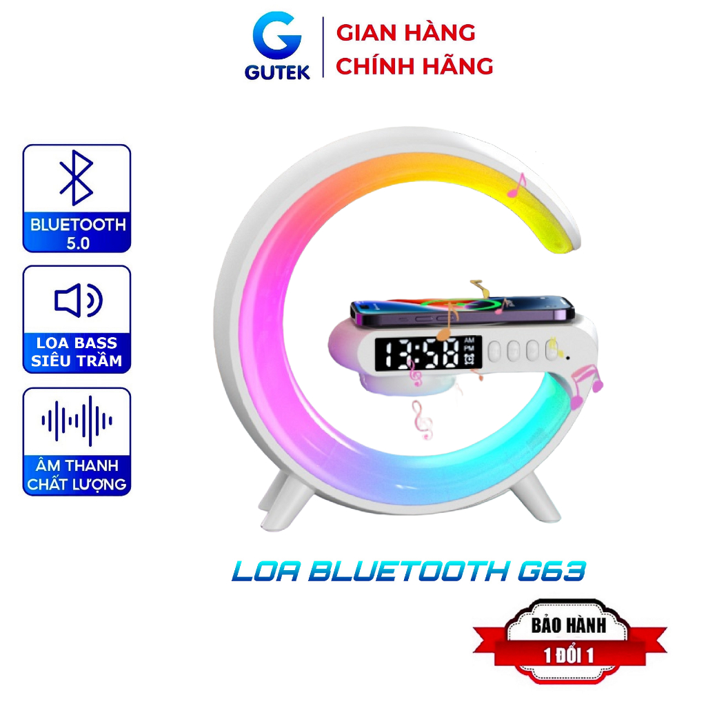 Loa bluetooth Gutek G63 tích hợp đèn led RGB và sạc không dây nghe nhạc hay hỗ trợ thẻ nhớ cổng aux 3.5