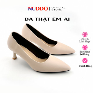Giày công sở nữ cao gót mũi nhọn gót nhọn 5p, guốc nữ da thật êm mềm nuddo _nd005