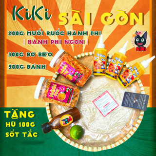Bánh tráng phơi sương kiki set 300 bánh tráng + 400g muối ruốc hành phi + 100g sốt tắc + 300g bơ