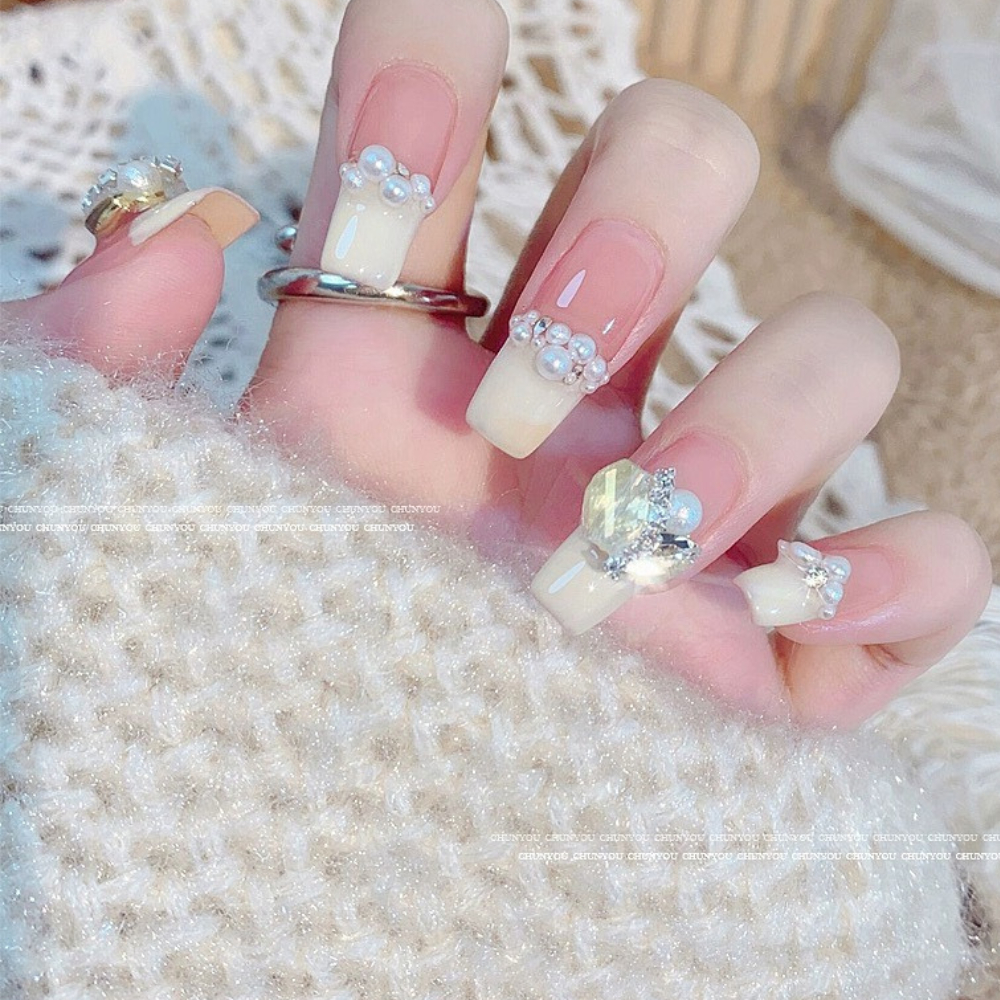 Set Ngọc Trai Nửa Nail Mix Size Chia Ô Nhân Tạo Cao Cấp Trang Trí Móng ANGELICA STN