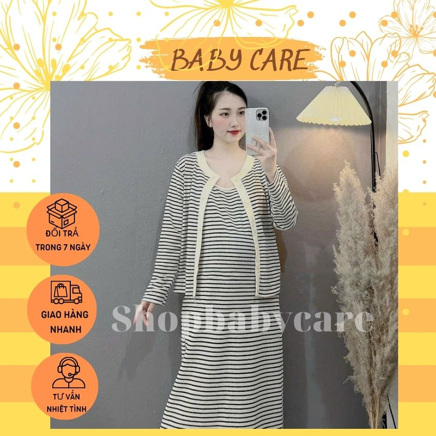 SÉT VÁY BẦU 2 DÂY GÂN TĂM KẺ M283 ĐIỆU ĐÀ- VÁY BẦU KẺ THU ĐÔNG XINH XẮN CHO MẸ BẦU