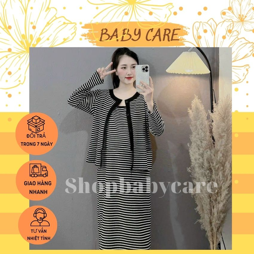 SÉT VÁY BẦU 2 DÂY GÂN TĂM KẺ M283 ĐIỆU ĐÀ- VÁY BẦU KẺ THU ĐÔNG XINH XẮN CHO MẸ BẦU