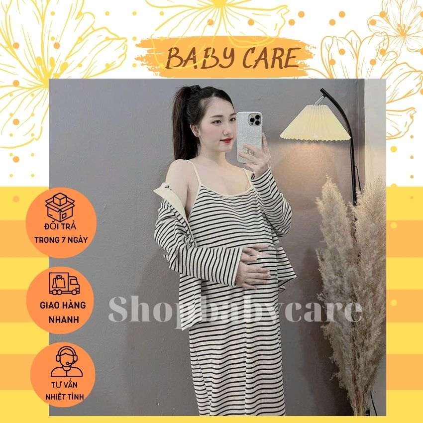 SÉT VÁY BẦU 2 DÂY GÂN TĂM KẺ M283 ĐIỆU ĐÀ- VÁY BẦU KẺ THU ĐÔNG XINH XẮN CHO MẸ BẦU