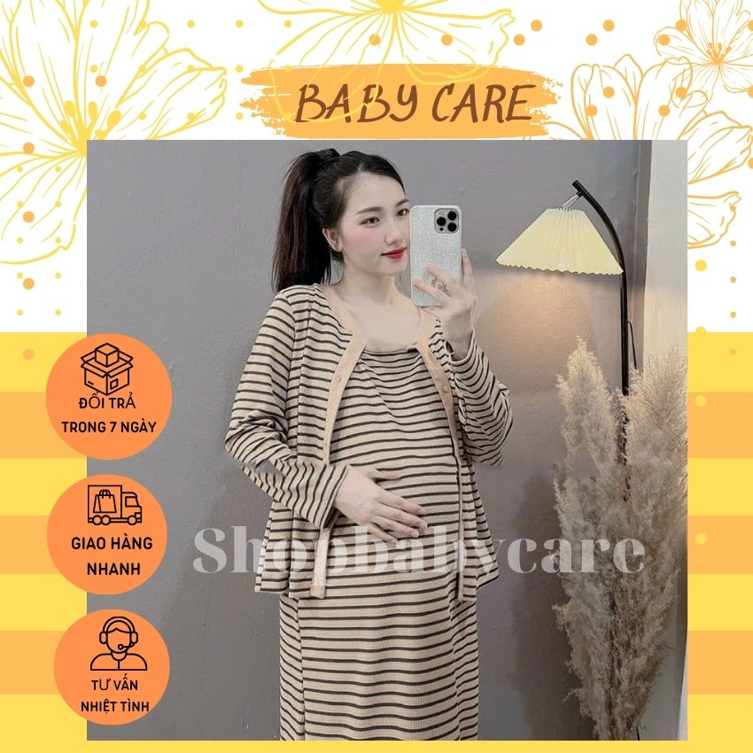 SÉT VÁY BẦU 2 DÂY GÂN TĂM KẺ M283 ĐIỆU ĐÀ- VÁY BẦU KẺ THU ĐÔNG XINH XẮN CHO MẸ BẦU