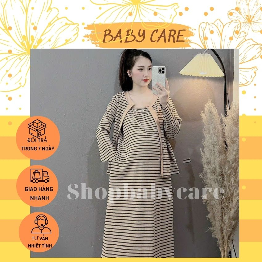 SÉT VÁY BẦU 2 DÂY GÂN TĂM KẺ M283 ĐIỆU ĐÀ- VÁY BẦU KẺ THU ĐÔNG XINH XẮN CHO MẸ BẦU