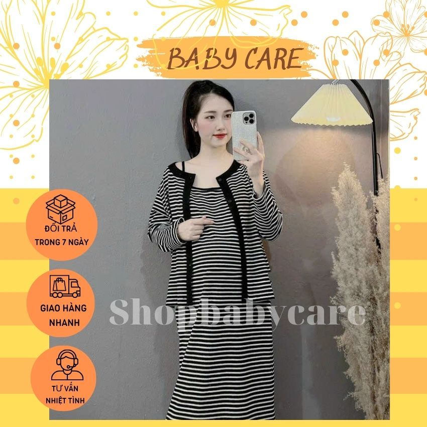 SÉT VÁY BẦU 2 DÂY GÂN TĂM KẺ M283 ĐIỆU ĐÀ- VÁY BẦU KẺ THU ĐÔNG XINH XẮN CHO MẸ BẦU