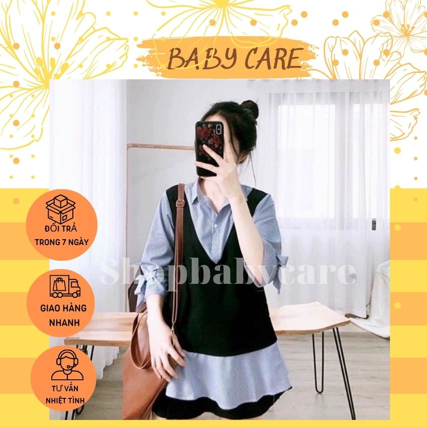 ÁO BẦU BABYDOLL KẺ LỬNG M282 THỜI TRANG- ÁO CÔNG SỞ CHO MẸ BẦU RỘNG THOẢI MÁI SUỐT NGÀY DÀI