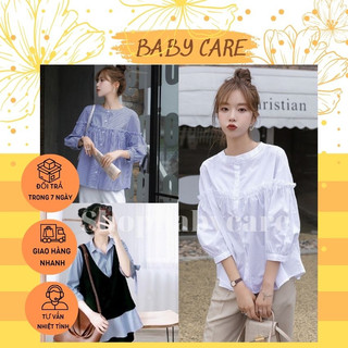 Áo bầu babydoll kẻ lửng m282 thời trang- áo công sở cho mẹ bầu rộng thoải mái suốt ngày dài