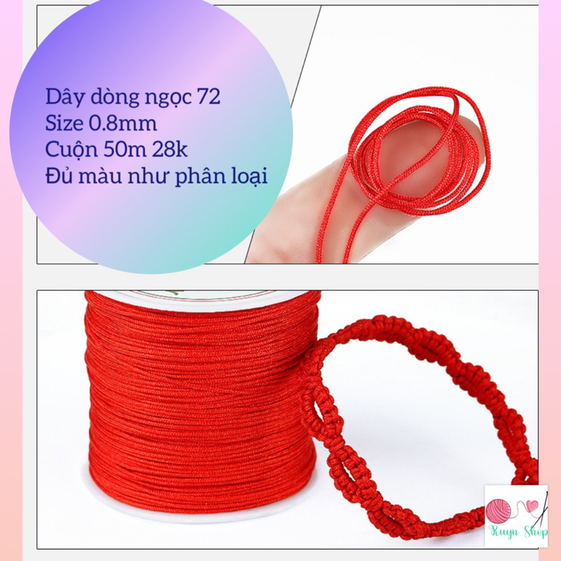 Dây dòng ngọc 72/Dây ngọc bích Đài Loan làm vòng trang sức 0.8mm - Đủ 12 màu