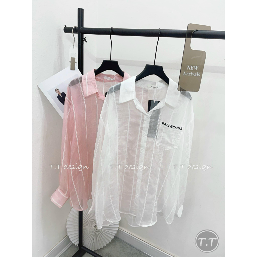 Áo smi kẻ balenciaga