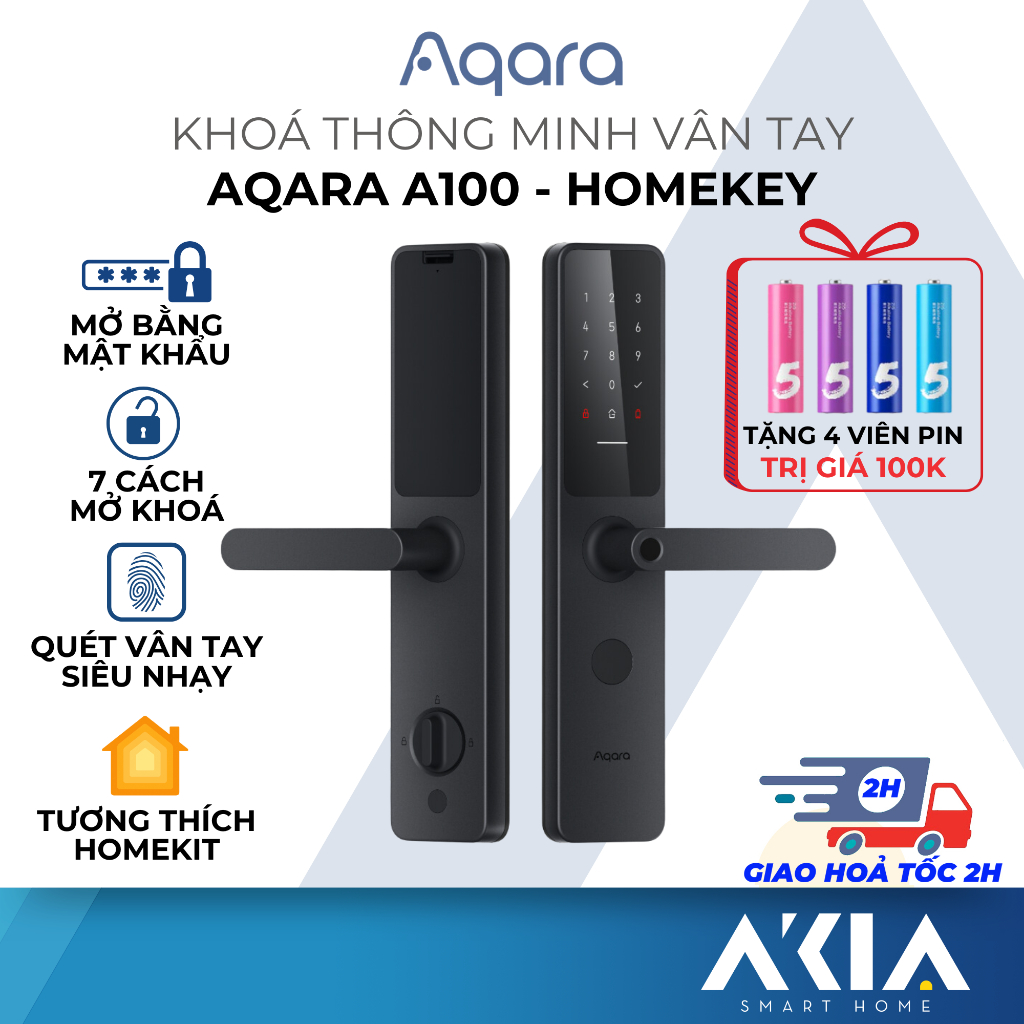 Khoá vân tay Aqara A100 - Hỗ trợ mở cửa bằng HomeKey, Tích hợp 7 cách mở, Lõi bảo mật Class C, phiên bản Quốc Tế