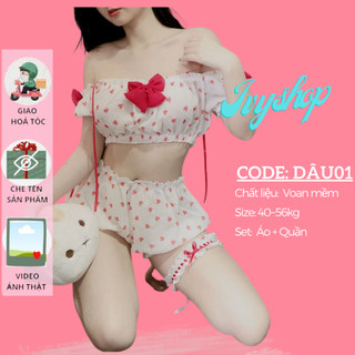 Bộ ngủ 2 dây chấm bi bánh bèo mong manh, bộ đồ ngủ cosplay sexy Dâu001 Dâu002