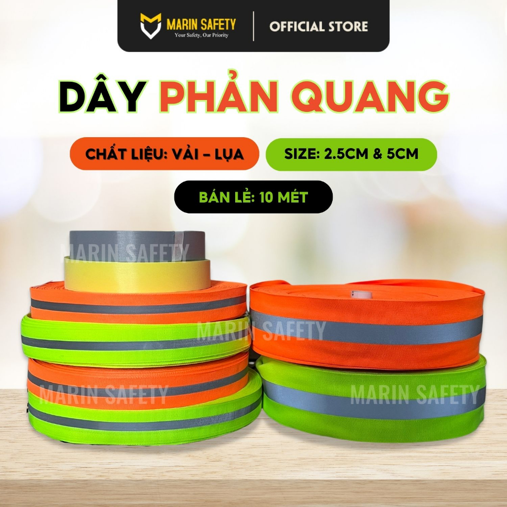 Dây phản quang vải, dây phản quang giao thông loại 1, kích thước 2.5cm và 5cm (10 mét)