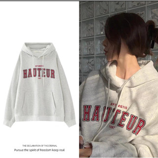 Áo hoodie nỉ bông in chữ hauteur nỉ trần bông unisex form rộng nam nữ