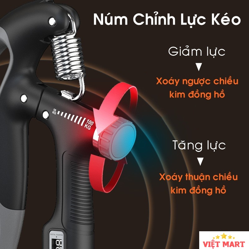 Kìm Bóp Tay VIÊT MART, Bóp Tập Cơ Tay, dụng cụ tập cơ tay lực 10 100kg, Kìm Bóp Tay Có Đếm Số, Tăng Mạnh Cơ Tay.