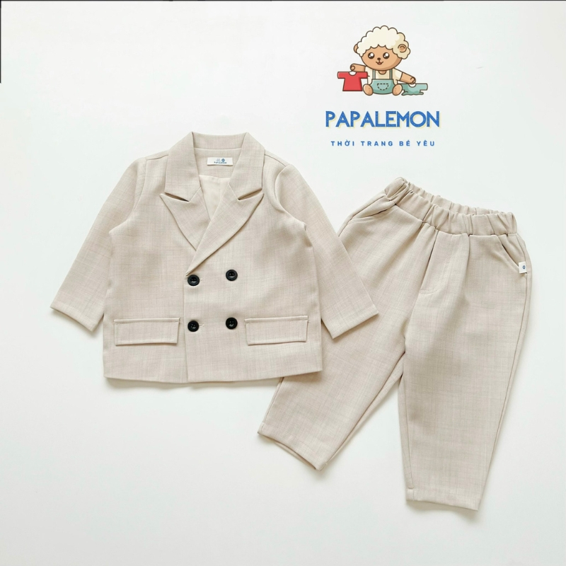 Bộ vest bé trai B075 vest bé trai chất liệu xước hàn không nhăn, vải mịn thiết kế năng động - PAPALEMON