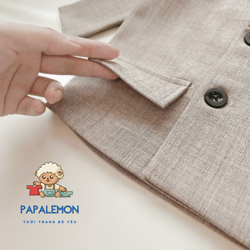 Bộ vest bé trai B075 vest bé trai chất liệu xước hàn không nhăn, vải mịn thiết kế năng động - PAPALEMON
