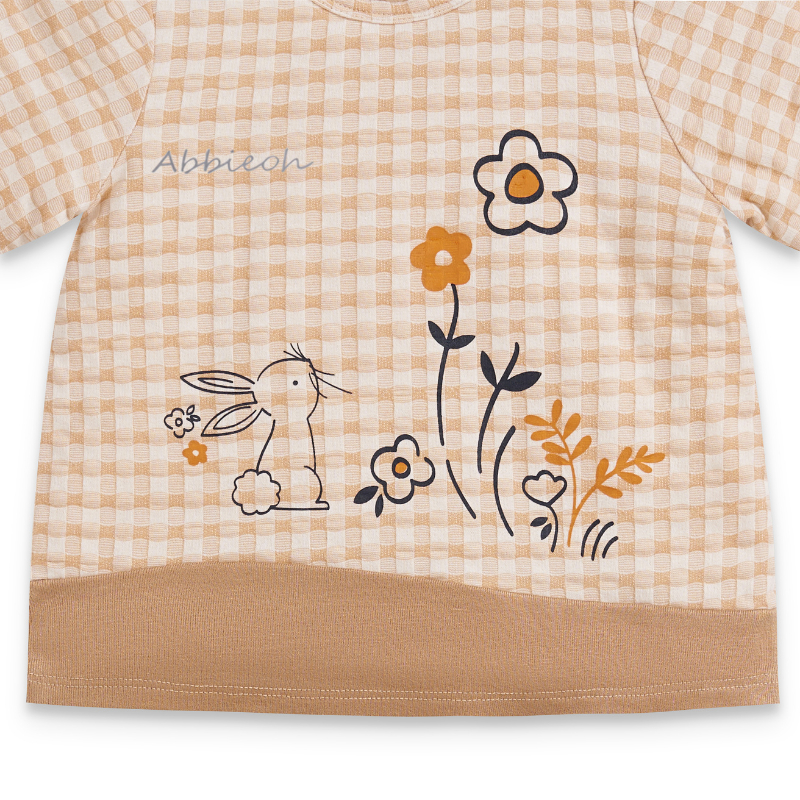 Bộ quần áo dài tay cotton AbbieOh caro cho bé gái 0-3 tuổi BO569