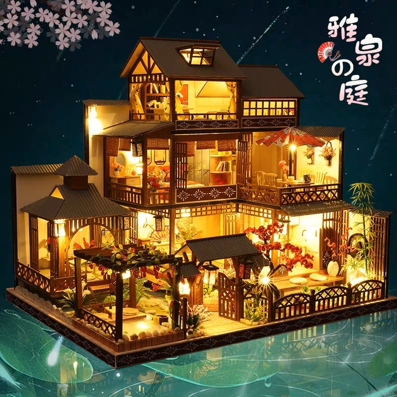 Mô hình đồ chơi trí tuệ sáng tạo DIY Nhà búp bê thủ công tự làm lấy bằng gỗ phong cách kiến trúc Nhật Bản Nhã Tuyền Đình