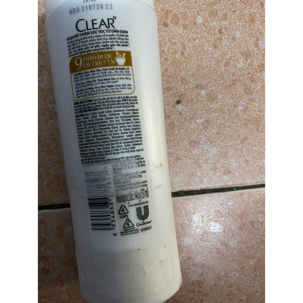 Dầu Gội CLEAR 9 Thảo Dược Cổ Truyền Sạch Gàu Giảm Gãy Rụng