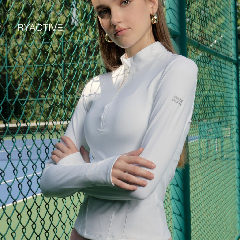 Áo thun thể thao tay dài RYACTIVE -  ZIPPER LONGSLEEVES Màu trắng