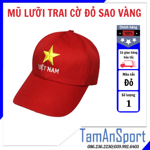 Mũ lưỡi trai thêu cờ đỏ sao vàng Việt Nam, nón đỏ sao vàng chuẩn form đầu - Tâm An Sports