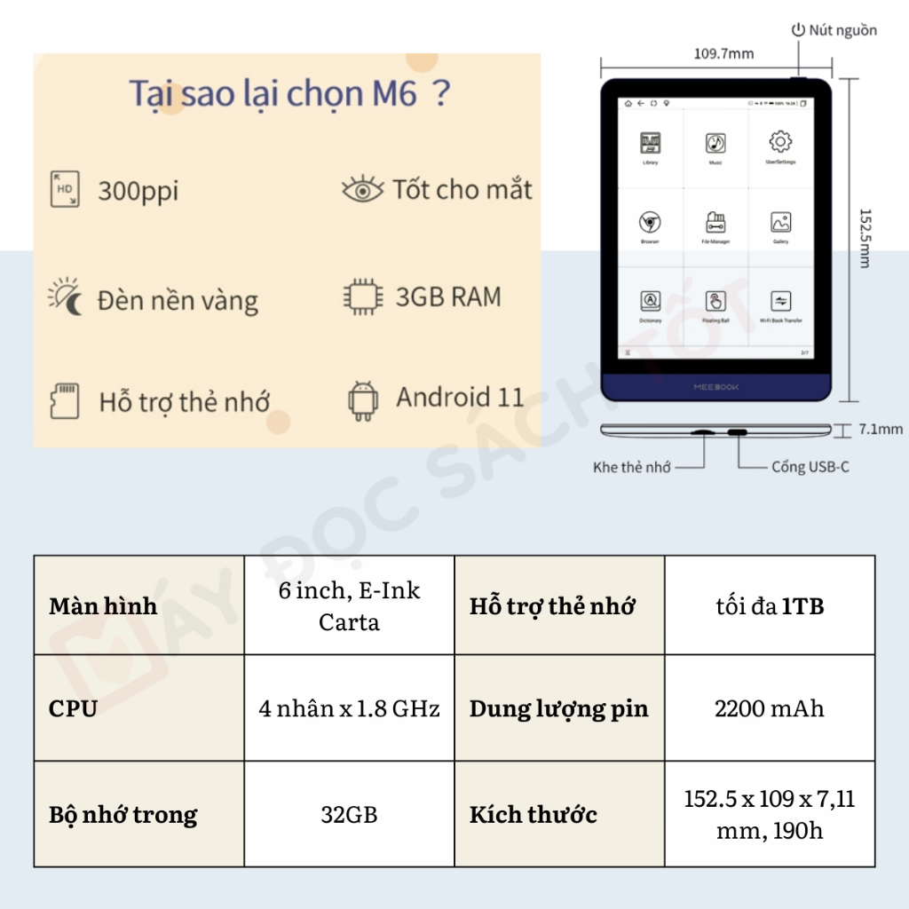 Máy đọc sách Meebook M6, Mới Nguyên Seal