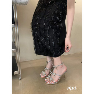 sandal cao gót nơ đá bạc fullbox qc