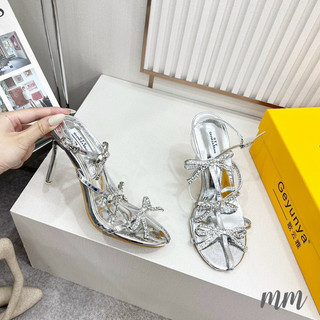sandal cao gót nơ đá bạc fullbox qc