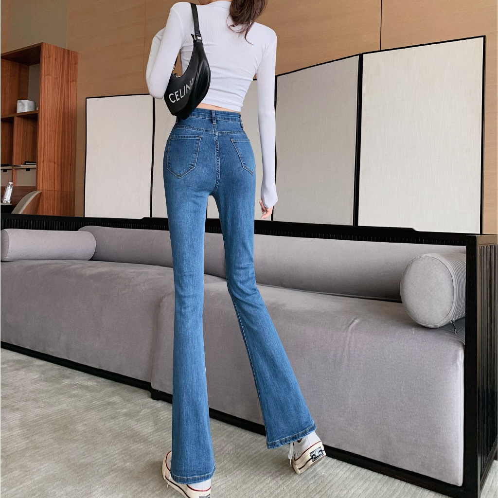Quần jeans nữ ống loe co giãn MIAA lưng cao chất jean dày dặn, quần bò ống loe nữ cạp cao ôm eo đủ size S-XL