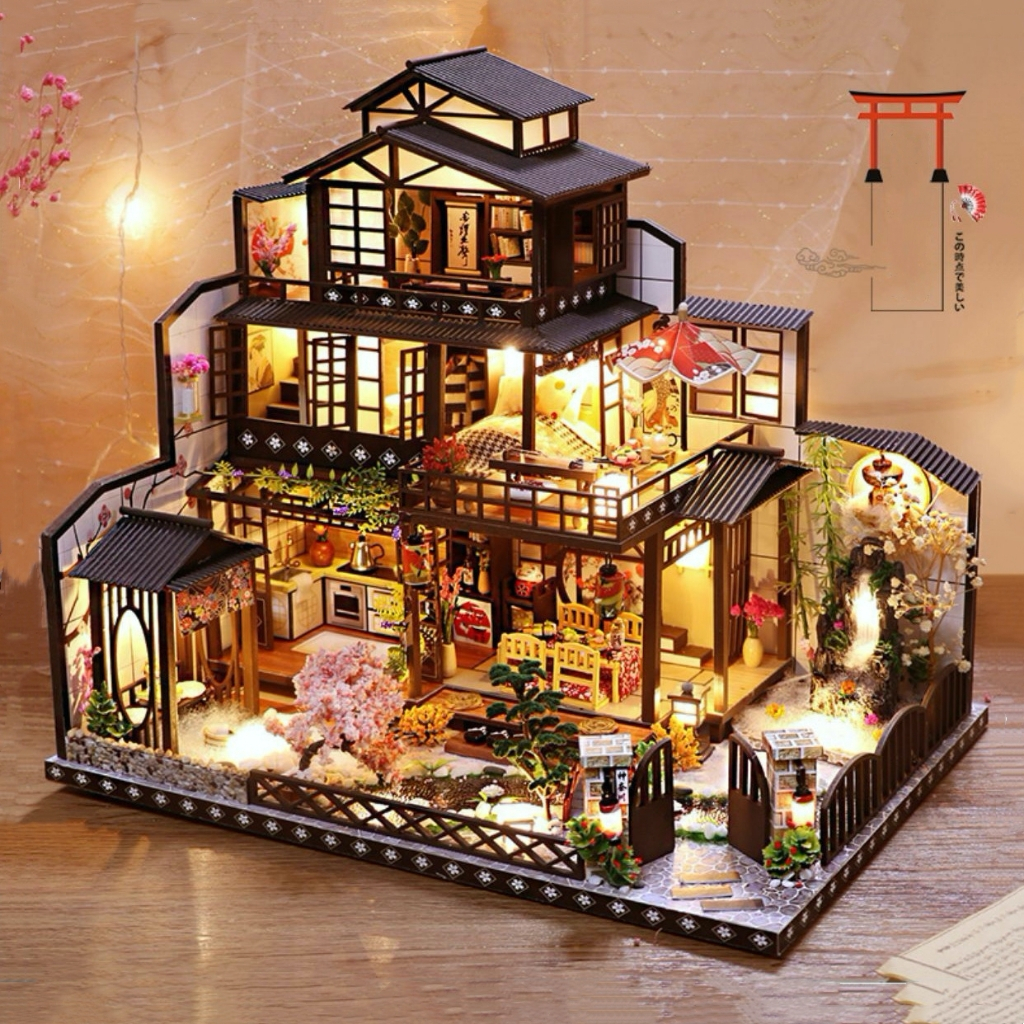 Mô hình đồ chơi trí tuệ DIY Nhà búp bê thủ công tự làm lấy bằng gỗ phong cách kiến trúc cổ Nhật Bản Cổ Đô Vọng Nguyệt