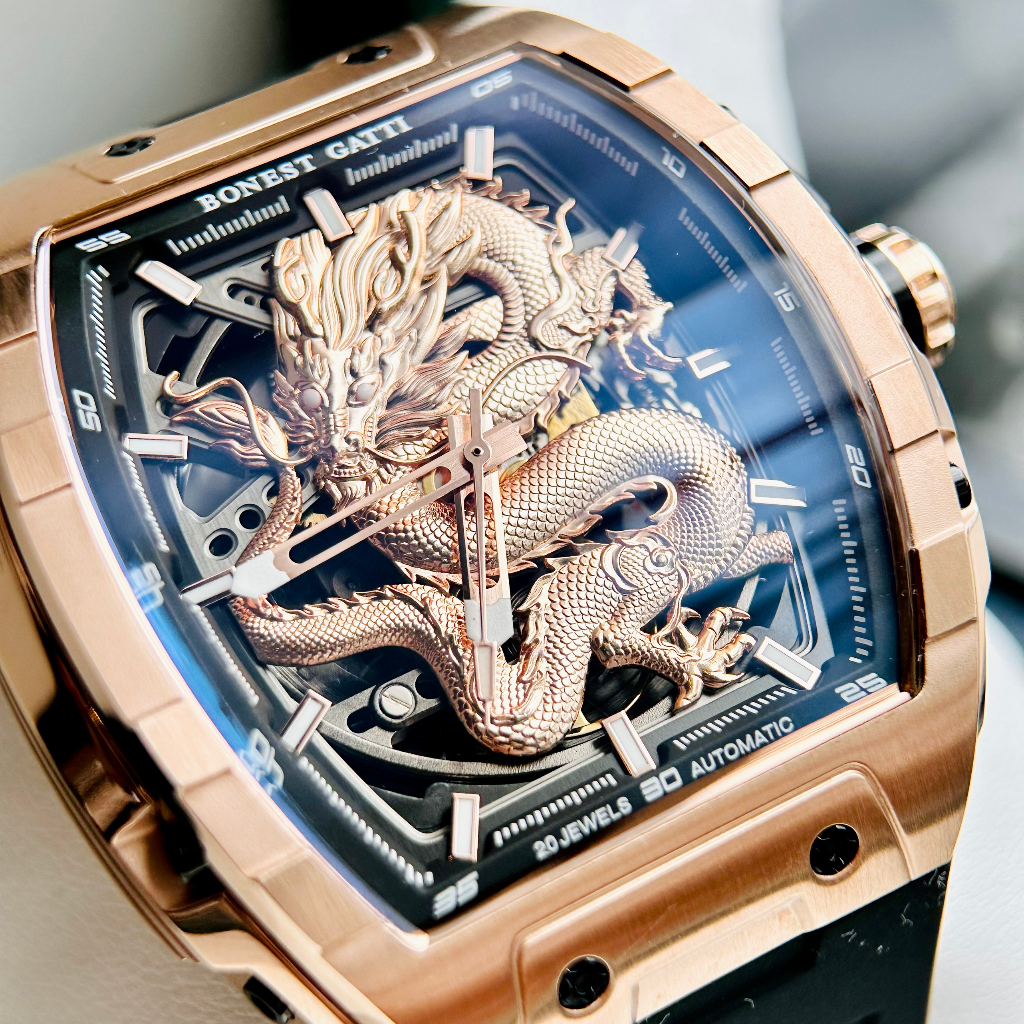 Đồng hồ nam dây cao su Bonest Gatti Ghost Dragon Star Rose BG5606G