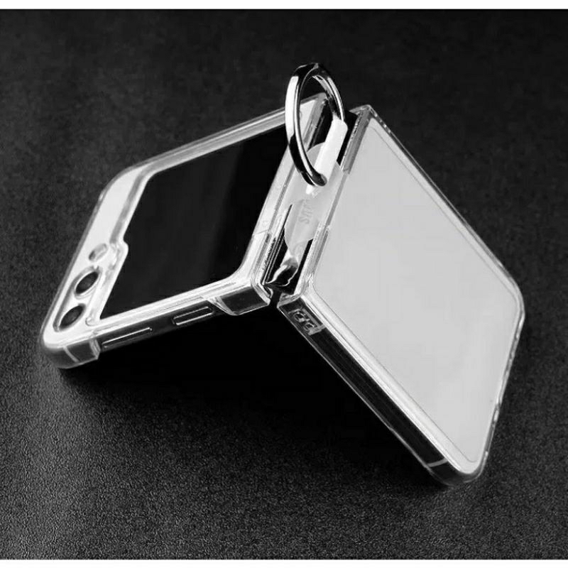 Ốp lưng trong suốt có móc đeo iring cho Samsung Z FLIP 5 / Z FLIP 4 / Z FLIP 3 không ố vàng
