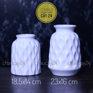 Bình hoa sứ trắng decor trang trí, lọ hoa gốm sứ Bát Tràng kiểu lượn sóng