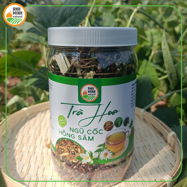 Trà Hoa Ngũ Cốc Hồng Sâm Anh Minh Với Gạo Lứt Huyết Rồng, Đậu Đen Xanh Lòng, Hoa Nhài - 500g