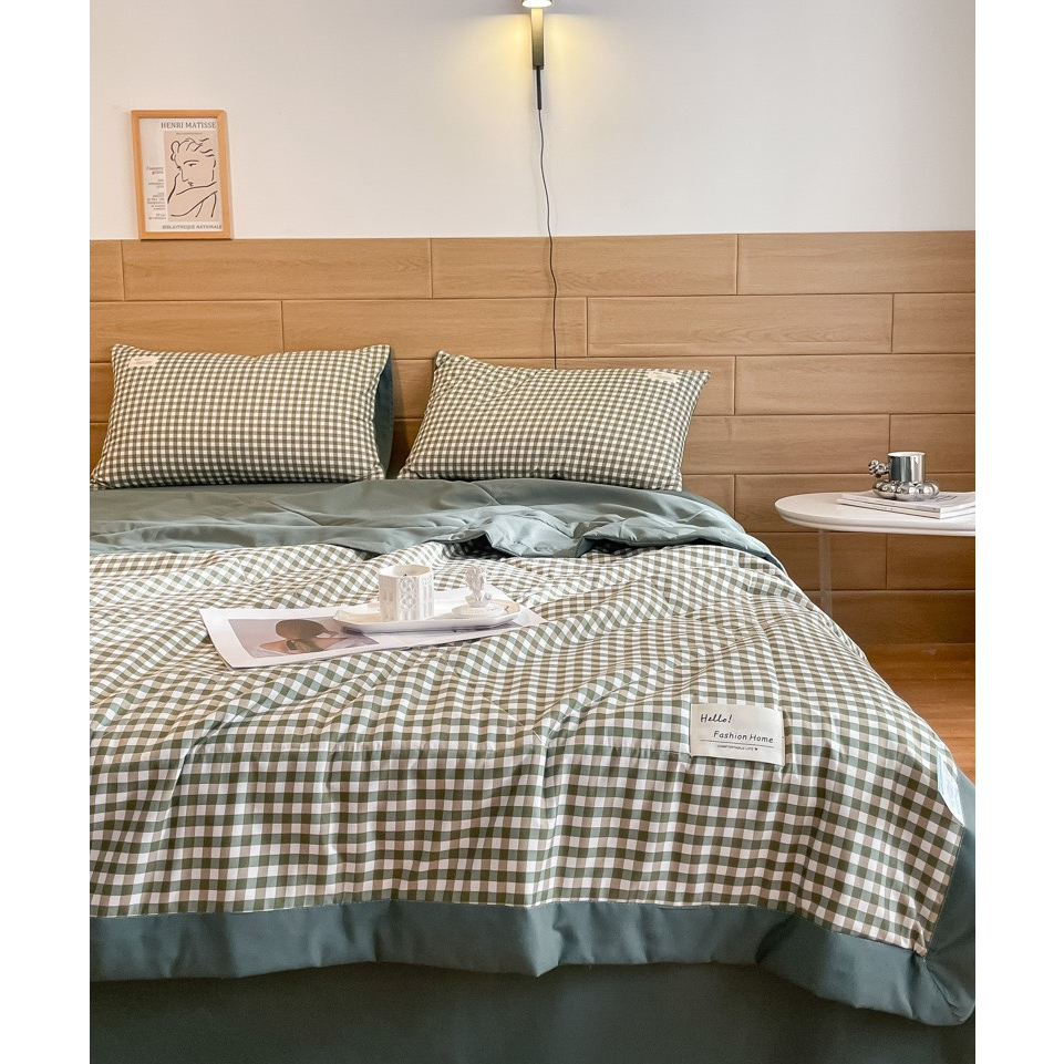 Bộ chăn chần ga gối cotton Tici decor phòng ngủ vintage