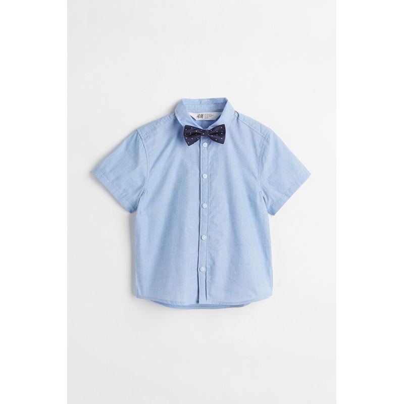 Áo sơ mi kèm nơ màu xanh rất đẹp săn sale US sz 2-3y