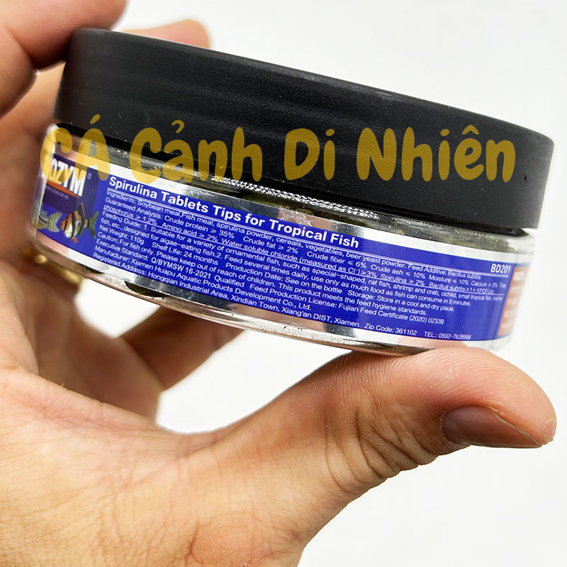 Thức ăn TẢO VIÊN cá dán kính BIOZYM Spirulina Fish Food Tablet 110 gram cho cá cảnh
