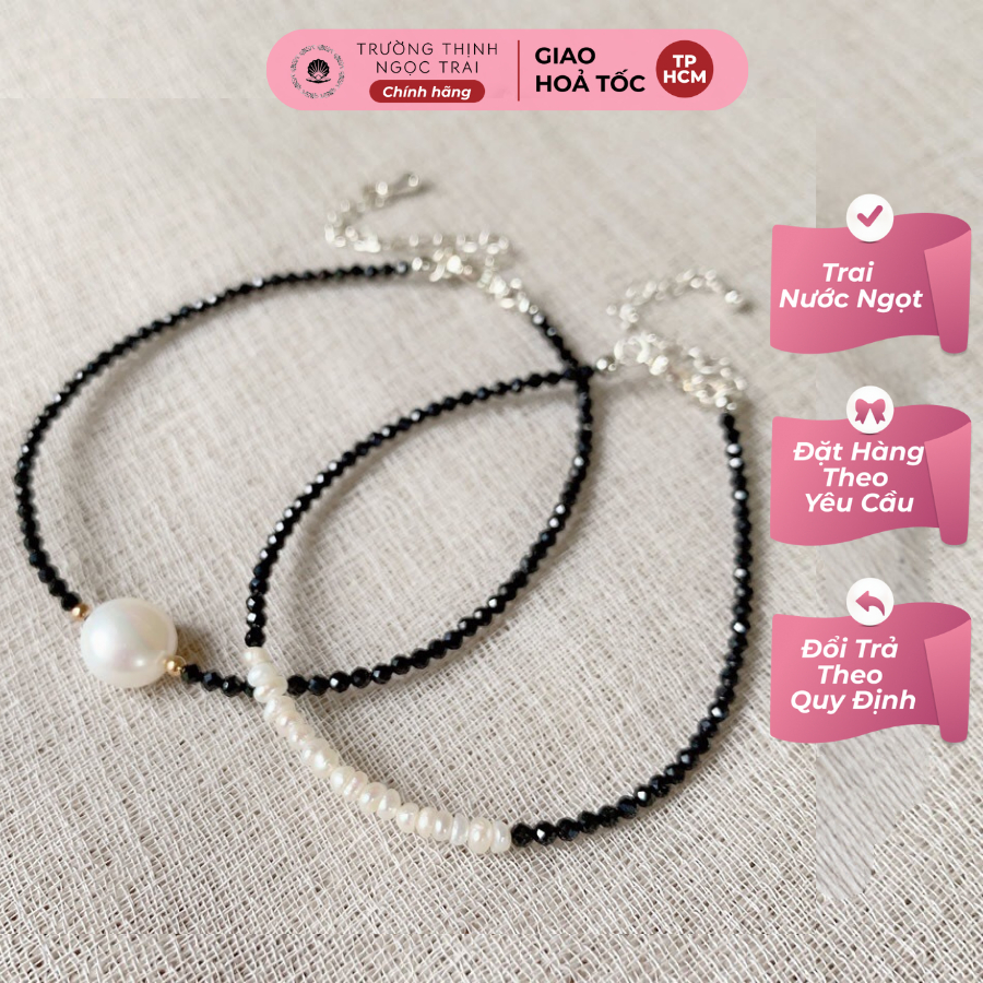 Vòng Tay Ngọc Trai Đôi Phối Spinel Đen 3ly Khóa Bạc S925 Sang Trọng - Ngọc Trai Trường Thịnh