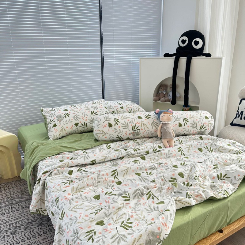 Bộ 5 món Cotton Đũi chăn chần bông Xơ Đậu Nành bảng màu hothit xinh xắn