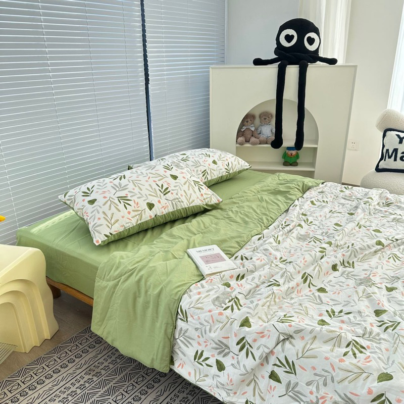 Bộ 5 món Cotton Đũi chăn chần bông Xơ Đậu Nành bảng màu hothit xinh xắn
