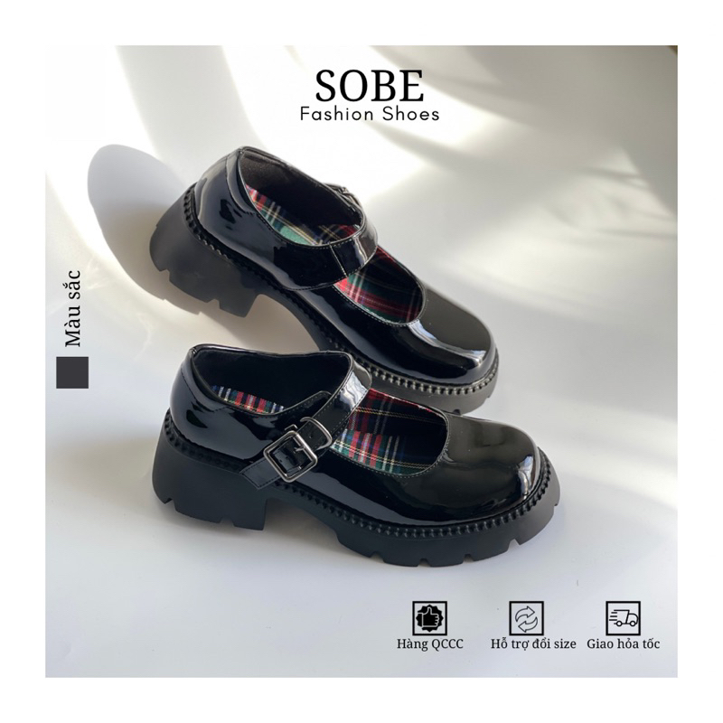 Giày Mary Jane Nữ Đế Cao 5,5 Cm Da Bóng Phong Cách Lolita