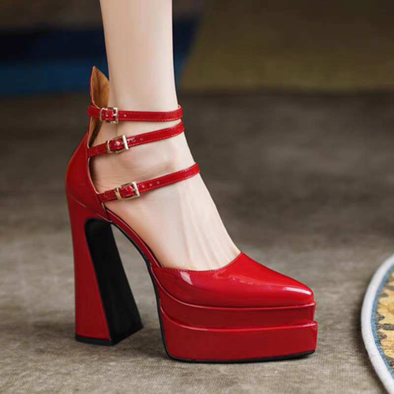 Order 🏅 Giày da bóng mũi tròn cổ cao hạt ngọc 12cm 34-39